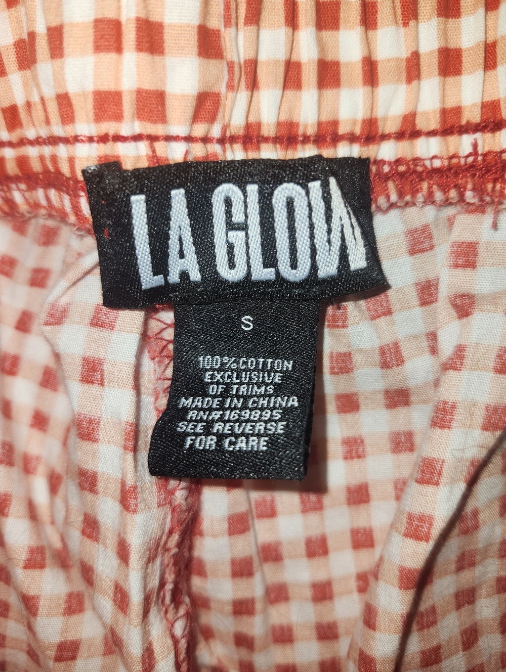 EUC LA GLOW "Coral 🪸 Red❤️ Gingham Check🏁 100% Cotton🙌🏻 Pants" Sz Small - Picture 10 of 10